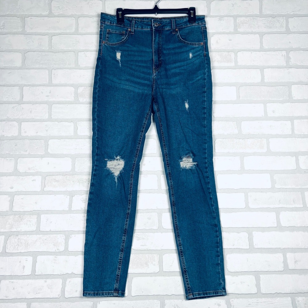Wild Fable Highest Rise Skinny Jeans Medium Wash Distressed Ripped Blue Size 12
